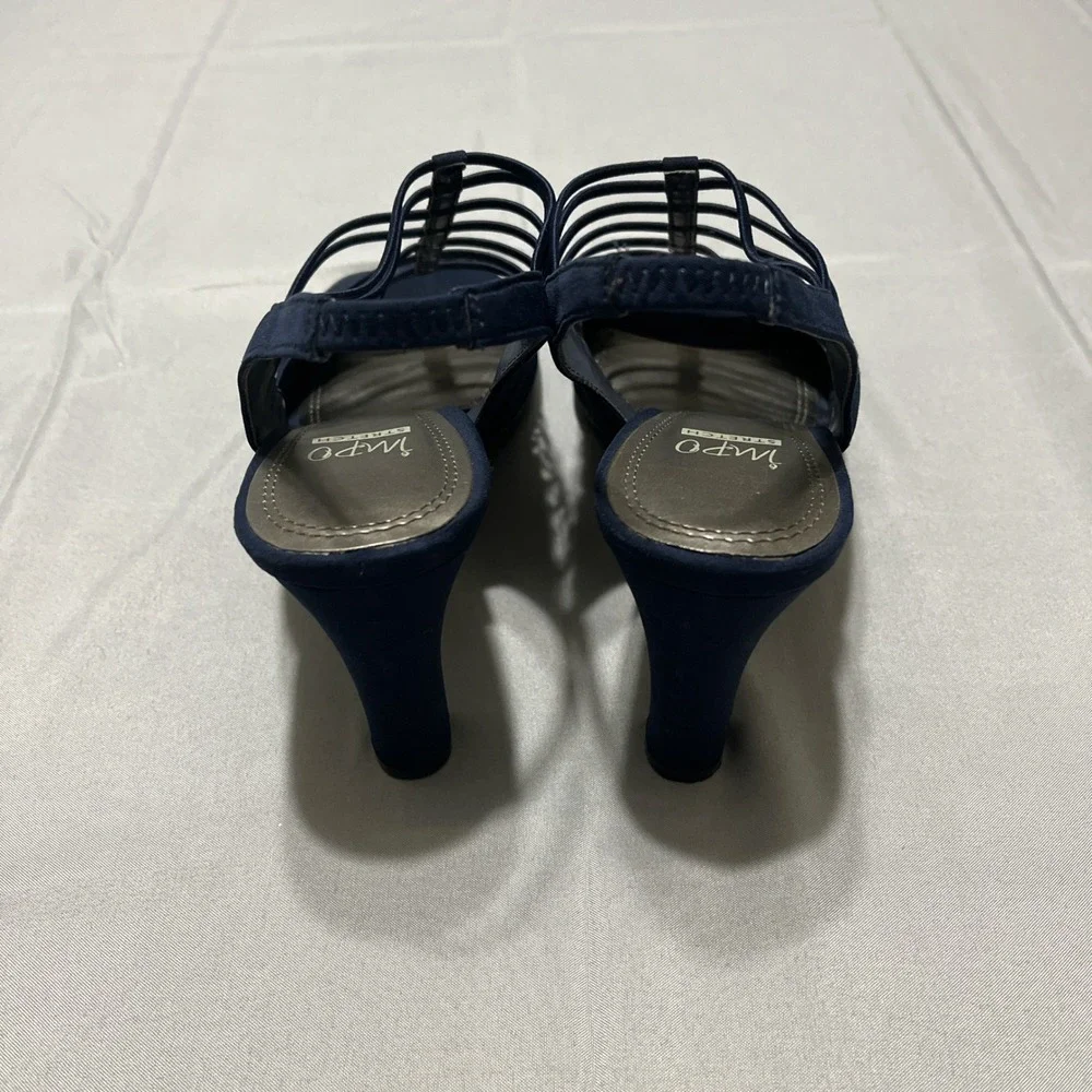 Impo‎ Stretch Navy Strappy Size 9M Open Toe Slingback Heels Comfort Dress Shoes